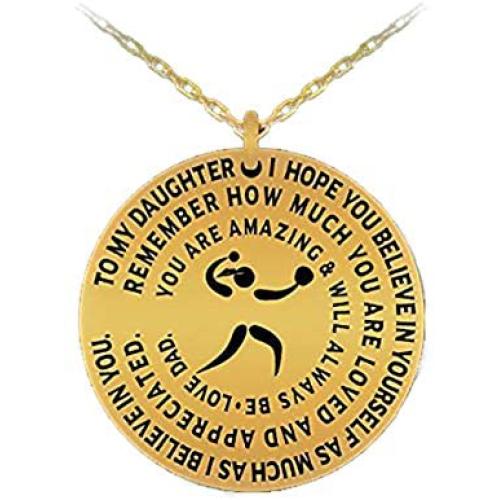 Uncle Seal Softball Necklace for Girls - Father to Daughter Pendant Gift Jewelry - Gold Laser Engraved Charm from Dad