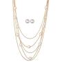 Jones New York White Pearls Multistand Gold Long Necklace Set with Pearl Earrings
