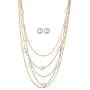 Jones New York White Pearls Multistand Gold Long Necklace Set with Pearl Earrings