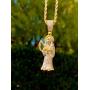 Shop-iGold Iced Santa Muerte Men Women 925 Italy Gold Finish Iced Silver Charm Ice Out Pendant Stainless Steel Real 3 mm Rope Chain, Mans Jewelry, Iced Pendant, Rope Necklace 16''- 24''