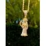 Shop-iGold Iced Santa Muerte Men Women 925 Italy Gold Finish Iced Silver Charm Ice Out Pendant Stainless Steel Real 3 mm Rope Chain, Mans Jewelry, Iced Pendant, Rope Necklace 16''- 24''
