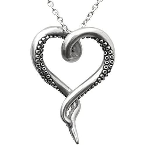Controse Womens Silver-Toned Heart Shaped Stainless Steel Sea Lover Octopus Necklace 31''