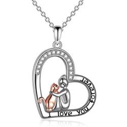 URONE Giraffe/Panda/Cat/Owl/Zebra Necklace 925 Sterling Silver Heart Pendant Jewelry Cute Animal Gifts for Women Girlfriend