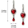 Valentines Day Red Heart Romance Dangle Earrings Austrian Crystals Thorns and Roses Silver Finish