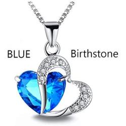 MiniJewelry Sterling Silver Double Heart Pendant Necklace for Women Wife Mom Anniversary Birthday Gift with Crytal Birthstone