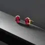 Gem Stone King 18K Yellow Gold Plated Silver Red Created Ruby and White Lab Grown Diamond Earrings For Women (2.06 Cttw, Oval 7X5MM)