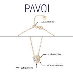 PAVOI 14K Gold Plated Post Faux Diamond Round Solitaire Pendant Halo Necklace | Gold Necklace for Women | Slider Adjustable