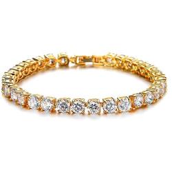 HUAMING 5mm Iced Out Tennis Chain Bracelet Necklace Set with Cross Pendant for Men Hip Hop Link Gold Plated Bling Bracelet with AAA Cubic Zirconia Diamond