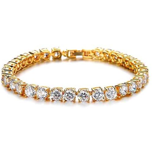 HUAMING 5mm Iced Out Tennis Chain Bracelet Necklace Set with Cross Pendant for Men Hip Hop Link Gold Plated Bling Bracelet with AAA Cubic Zirconia Diamond