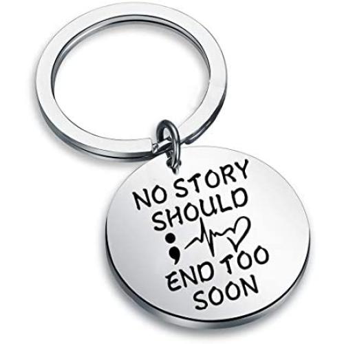 SEIRAA Suicide Awareness Gift Semicolon Jewelry No Story Should End Too Soon Keychain Suicide Prevention Gift Mental Health Jewelry
