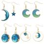 TIANHONGYAN-4 Pairs Enamel Moon Star Earth Planet Dangle Earrings for Women Asymmetrical Drop Long Pendant Hook Stud Earrings Set Fashion Jewelry for Women Girls