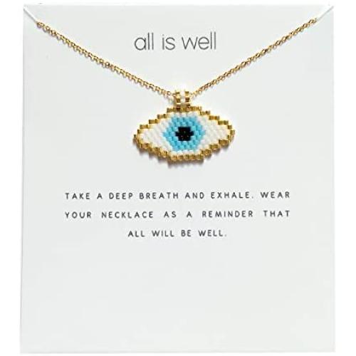 BALIBALI Miyuki Seed Beads Jewelry Evil Eye Hamsa Hand Pendant Necklace with Message Card Gift Card for Women Jewelry Gift Valentines Day Gift for Women Girls