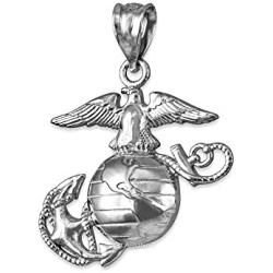 LA BLINGZ Sterling Silver US Marine Corps Necklace