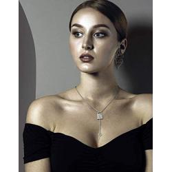 ELEGANZIA Lock Necklace for Women Teen Girls, Sterling Silver Chain Cubic Zirconia Lock Key Drop Necklace for Wife Girlfriend
