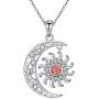 DAOSHANG 925 Sterling Silver Synthetic Opal Celtic Moon and Sun Pendant Necklace for Women Birthday Jewelry Gift, 18” Chain