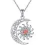 DAOSHANG 925 Sterling Silver Synthetic Opal Celtic Moon and Sun Pendant Necklace for Women Birthday Jewelry Gift, 18” Chain
