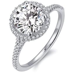 HAFEEZ CENTER 14K Solid Gold 2ct Round Brilliant Cut DEF Color Petite Moissanite Engagement Ring