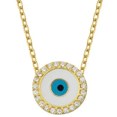Evil Eye Necklace- Turquoise, Zirconia and Enamel Evil Eye Sterling Silver Necklace for Women- Gold Plated Pendant for Valentines Day, Birthday Jewelry Gifts for Women, Girl