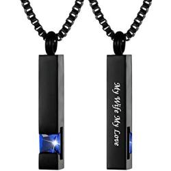 Black Square Bar With Dark Blue Zircon Cremation Urn Necklace for Ashes Memorial Pendant stainless steel Jewelry