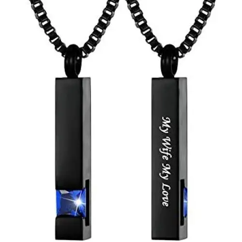 Black Square Bar With Dark Blue Zircon Cremation Urn Necklace for Ashes Memorial Pendant stainless steel Jewelry Black Square Bar With Dark Blue Zircon Cremation Urn Necklace for Ashes Memorial Pendant stainless steel Jewelry