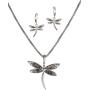 Jewelry Nexus Green Abalone Dragonfly with Filigree Pattern in a Silver-Tone Popcorn Chain & Earrings