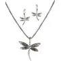 Jewelry Nexus Green Abalone Dragonfly with Filigree Pattern in a Silver-Tone Popcorn Chain & Earrings Jewelry Nexus Green Abalone Dragonfly with Filigree Pattern in a Silver-Tone Popcorn Chain & Earrings
