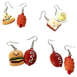 JOYID Cute Food Imitate Hamburger Banana Donut Ice Cream Dangle Stud Earrings Resin for Women Girls Jewelry (4pairs Bread)