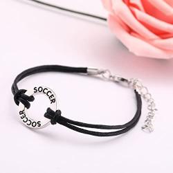 TEAMER Adjustable Wax Cord Bracelet Message Soccer Sports Circle Charm Jewelry for Teens Girls Best Gifts