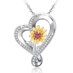 Distance Sunflower Necklace for Women S925 Sterling Silver Heart Necklace,You are My Sunshine Pendant Necklace Jewelry Gifts for Women Mom Wife