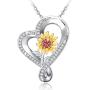 Distance Sunflower Necklace for Women S925 Sterling Silver Heart Necklace,You are My Sunshine Pendant Necklace Jewelry Gifts for Women Mom Wife