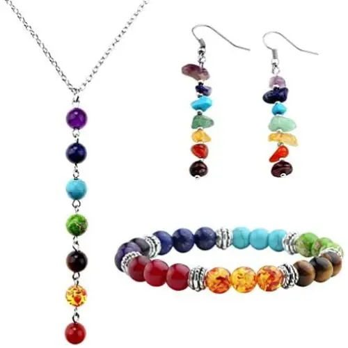 Top Plaza 7 Chakra Lava Rock Stone Beads Yoga Reiki Healing Energy Balancing Necklace Bracelets Earrings Jewelry Set Top Plaza 7 Chakra Lava Rock Stone Beads Yoga Reiki Healing Energy Balancing Necklace Bracelets Earrings Jewelry Set