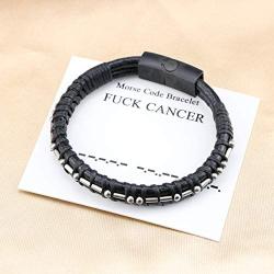 MEMGIFT FCK Cancer Morse Code Leather Bracelets for Men Women Funny Inspirational Cancer Survivor Gifts