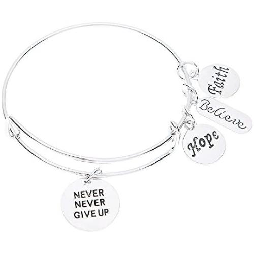 Infinity Collection Never Give Up Bracelet, Never Give Up Jewelry, Inspirational Charm Bracelet