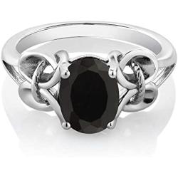 Gem Stone King 925 Sterling Silver Black Onyx Womens Engagement Ring (2.60 Cttw Oval 9X7MM Available 5,6,7,8,9)