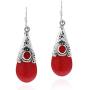 Vintage Red Reconstructed Coral Teardrop .925 Sterling Silver Dangle Fish Hook Earrings