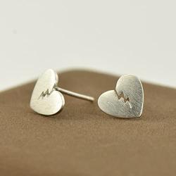 Paialco Broken Heart Stud Earrings 925 Sterling Silver Post Back Ear Studs