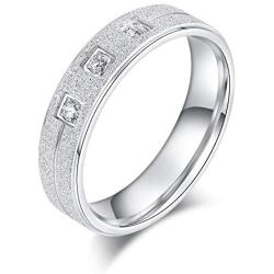 Solid Unisex Comfort Fit Sterling Silver 5mm Sandblasted Finish Ring Simulated Diamond Wedding Band