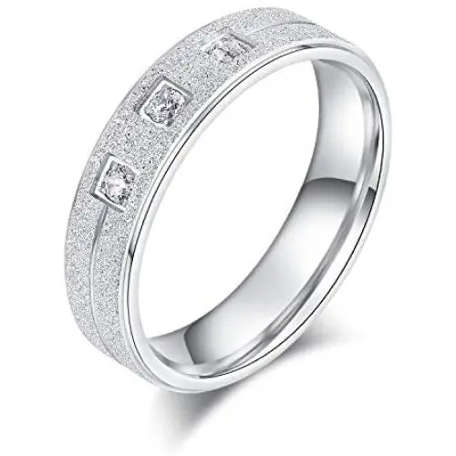 Solid Unisex Comfort Fit Sterling Silver 5mm Sandblasted Finish Ring Simulated Diamond Wedding Band Solid Unisex Comfort Fit Sterling Silver 5mm Sandblasted Finish Ring Simulated Diamond Wedding Band