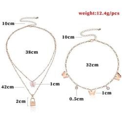 Layered Padlock Lock Pendant Necklaces Vintage Peach Heart Link Chain Butterfly Cubic Zirconia Rose Flower Tag Dainty Choker for Women Men Girls Punk Jewelry
