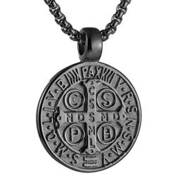 AsAlways Mens St Benedict Exorcism Pendant Necklace Stainless Steel Catholic Roman Cross Demon Protection Ghost Hunter(CSPB)22 + 2 inch chain
