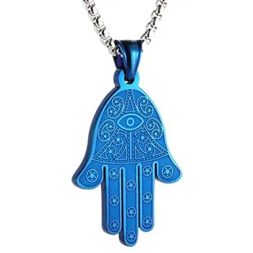 HZMAN Stainless Steel Egyptian Eye Fatima Hamsa Hand Pendant Necklace Success and Protection Lucky HZMAN Stainless Steel Egyptian Eye Fatima Hamsa Hand Pendant Necklace Success and Protection Lucky
