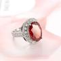 HSQYJ Oval Art Deco Wedding Engagement Ring Rhodium Plated Cocktail Ring with Simulated Oval Red Crystal Clear CZ Band Ring Fashion Luxury Jewelry for Women Girl Gift