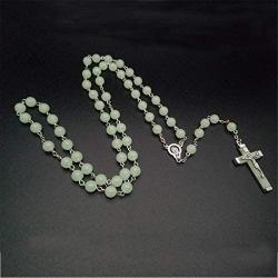 U/K 8/20mm Glow in The Dark Rosary Light Luminous Round Beads Noctilucent Cross Jesus Maria Pendant Necklace for Boys Girls Men Women Catholic Crucifix Religious Necklace Prayer Jewelry