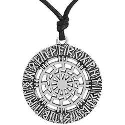 My Shape Nordic Runes Talisman Necklace Sun Wheel Pendant Necklace Pagan Amulet Jewelry Gift (Silver)
