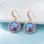 Swarovski Crystal Halo Round Drop Dangle Earrings for Women 14K Gold Plated Hypoallergenic Jewelry