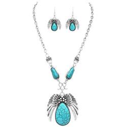 Rosemarie Collections Women’s Statement Teardrop Turquoise with Angel Wings Necklace Earrings Set