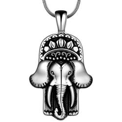 Hamsa Hand Necklace Mens 316L Stainless Steel Hand of Fatima Pendant 18k Gold/Black Gun Plated Path of Symbols Lucky Amulet Jewelry
