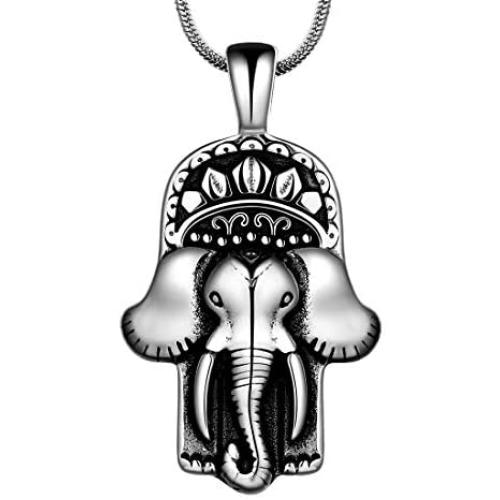 Hamsa Hand Necklace Mens 316L Stainless Steel Hand of Fatima Pendant 18k Gold/Black Gun Plated Path of Symbols Lucky Amulet Jewelry