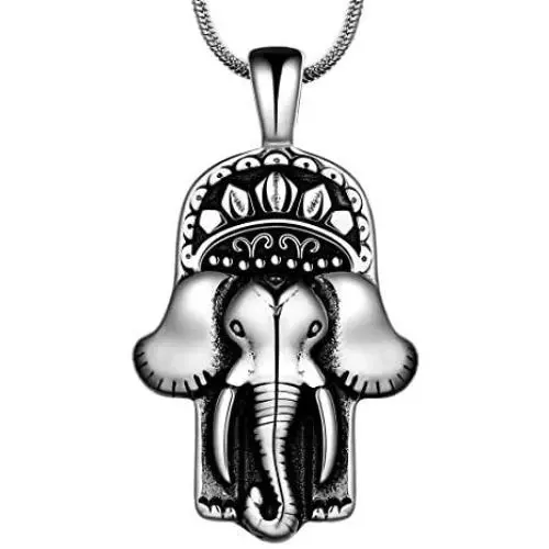Hamsa Hand Necklace Mens 316L Stainless Steel Hand of Fatima Pendant 18k Gold/Black Gun Plated Path of Symbols Lucky Amulet Jewelry