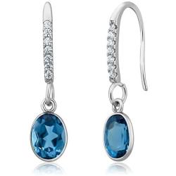 Gem Stone King 925 Sterling Silver London Blue Topaz Gemstone Birthstone Dangle Earrings (3.00 Cttw Oval 8X6MM)